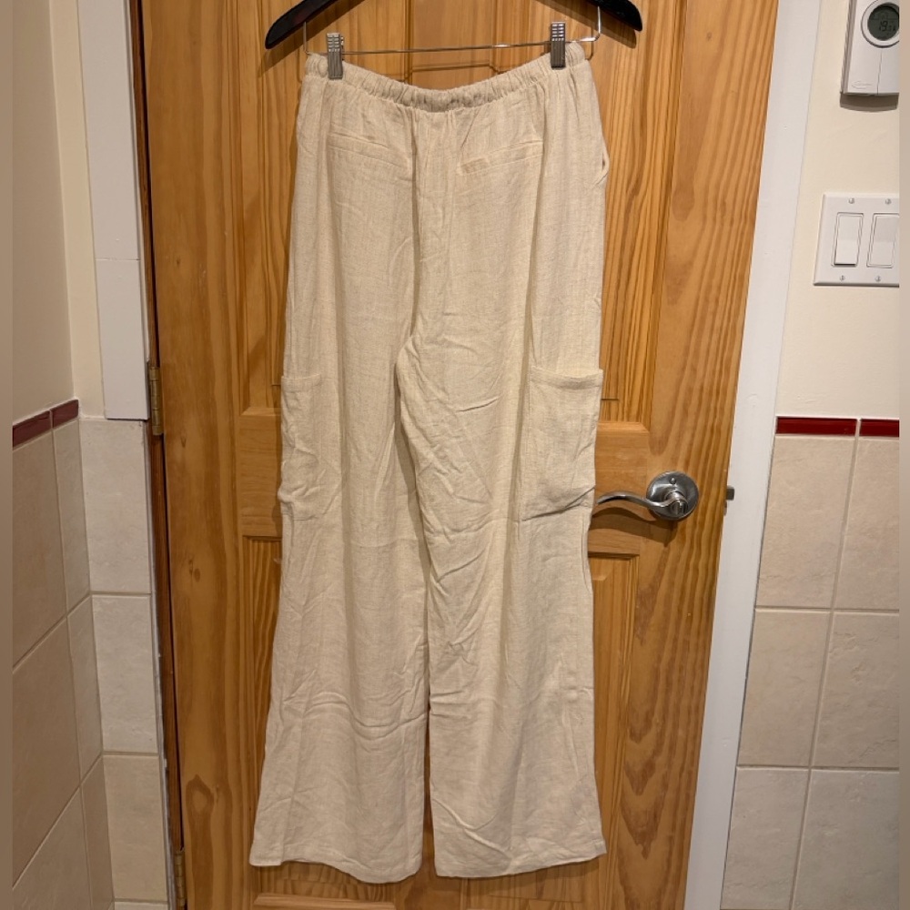 Linen Cream Wide Leg Linen Summer Beach Pants - Picture 9 of 11